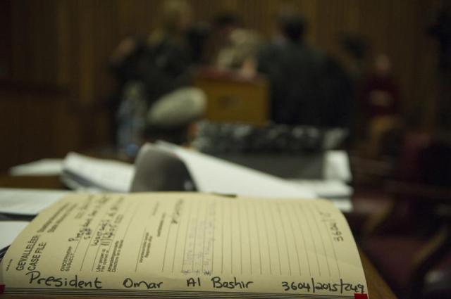 GJW_AFP__Mujahid Safodien_The case file against President Omar alBashir is pictured on the bench at the North Gauteng High court on June 15 2015 in Pretoria